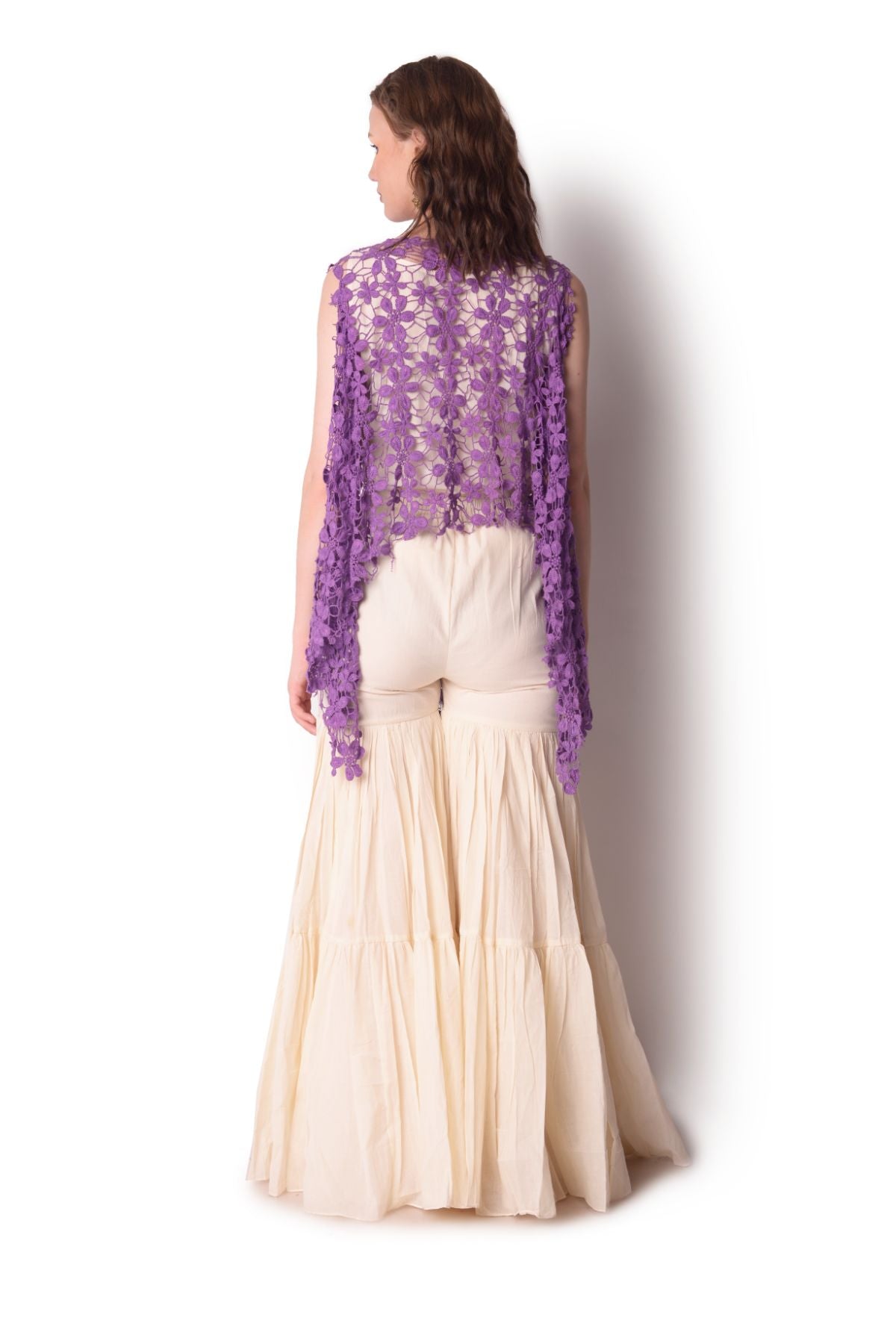 Cutwork Drape Top With Sharara Set