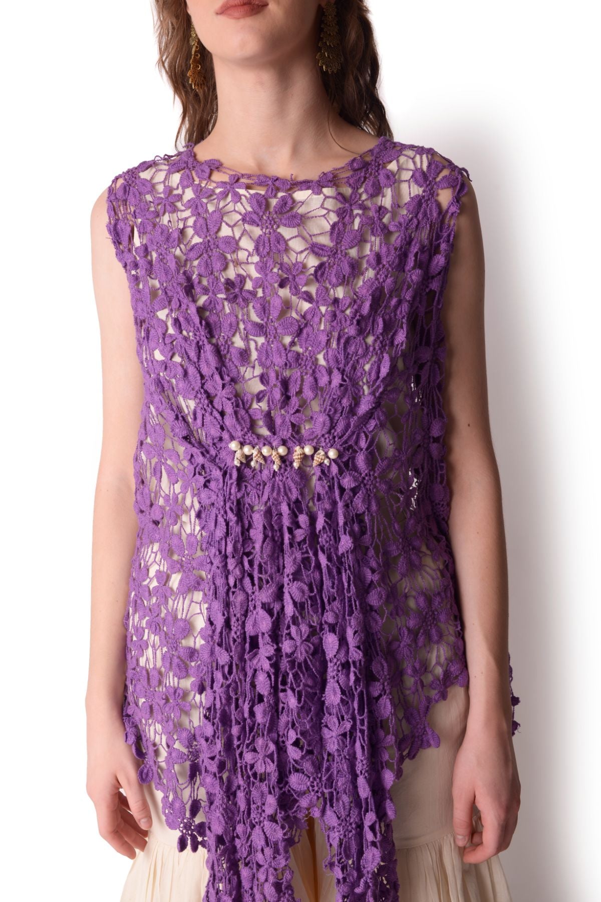 Cutwork Drape Top With Sharara Set