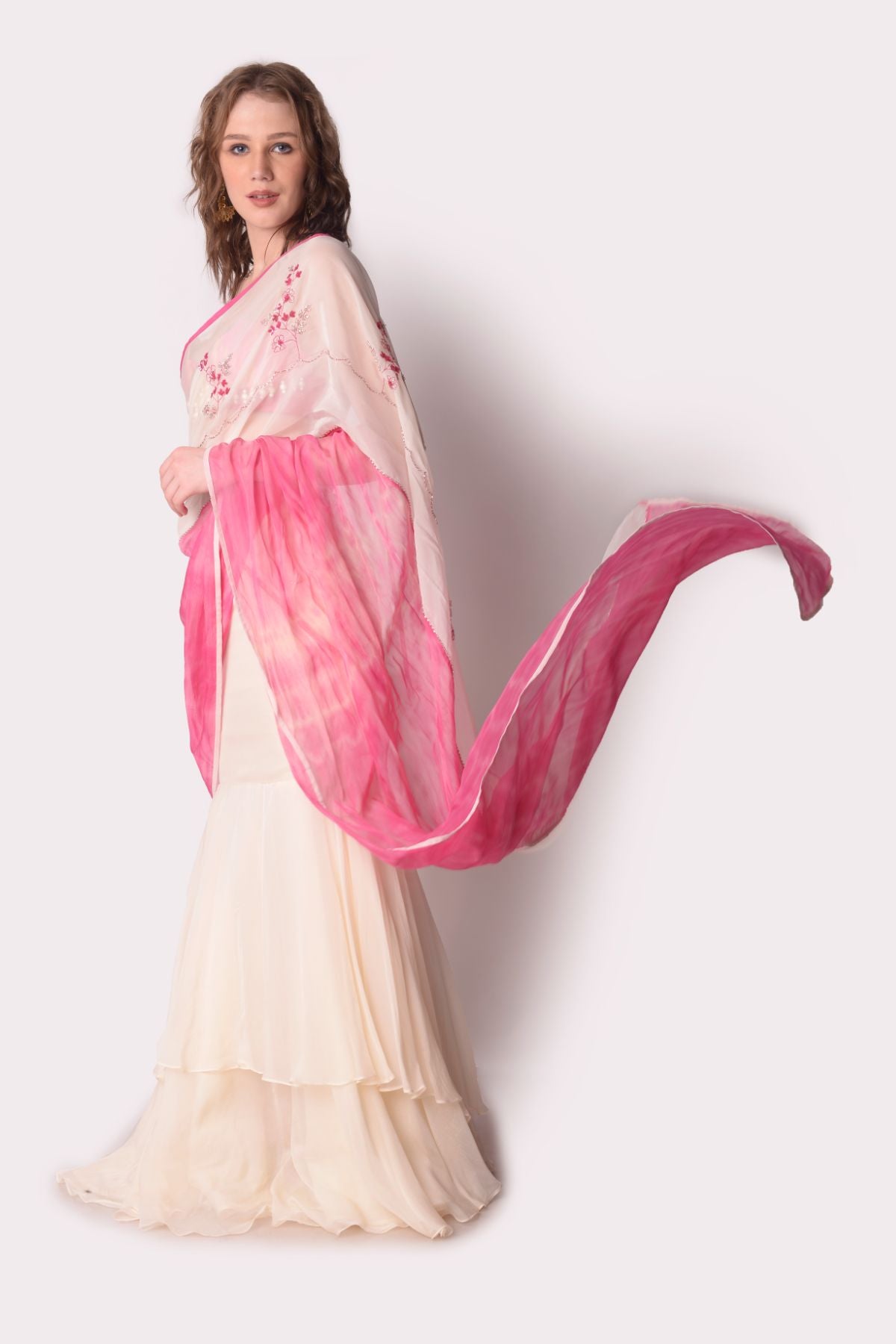 Tie-dye Embroidered Saree With Patchwork Bustier
