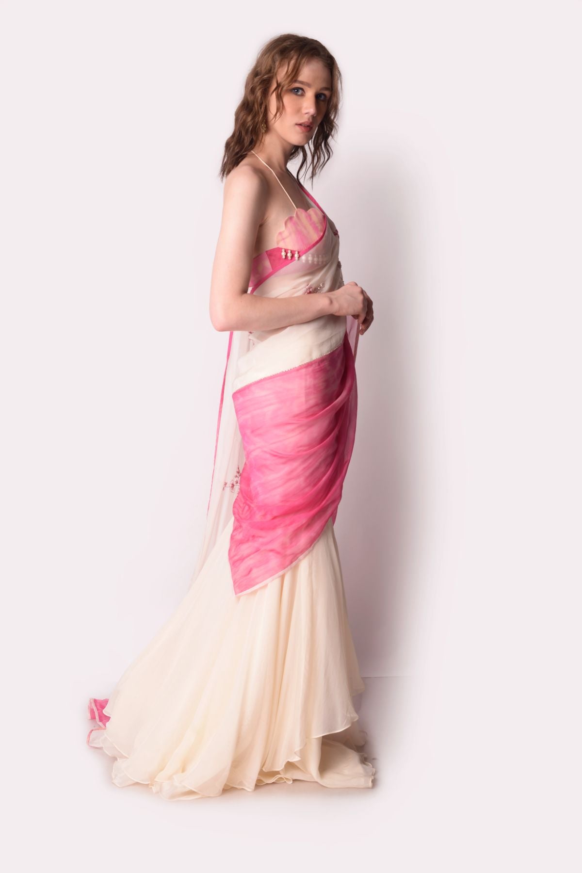 Tie-dye Embroidered Saree With Patchwork Bustier