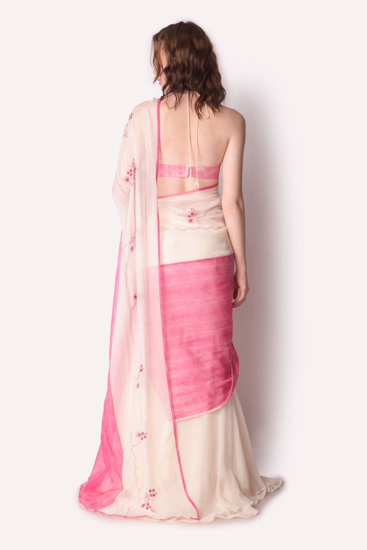 Tie-dye Embroidered Saree With Patchwork Bustier