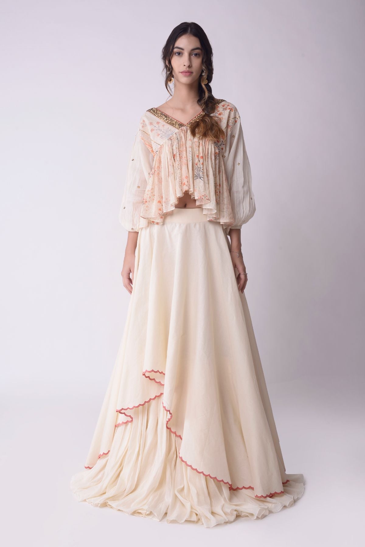 Asymmetrical Layered Skirt With Flared Kaftan Crop Top