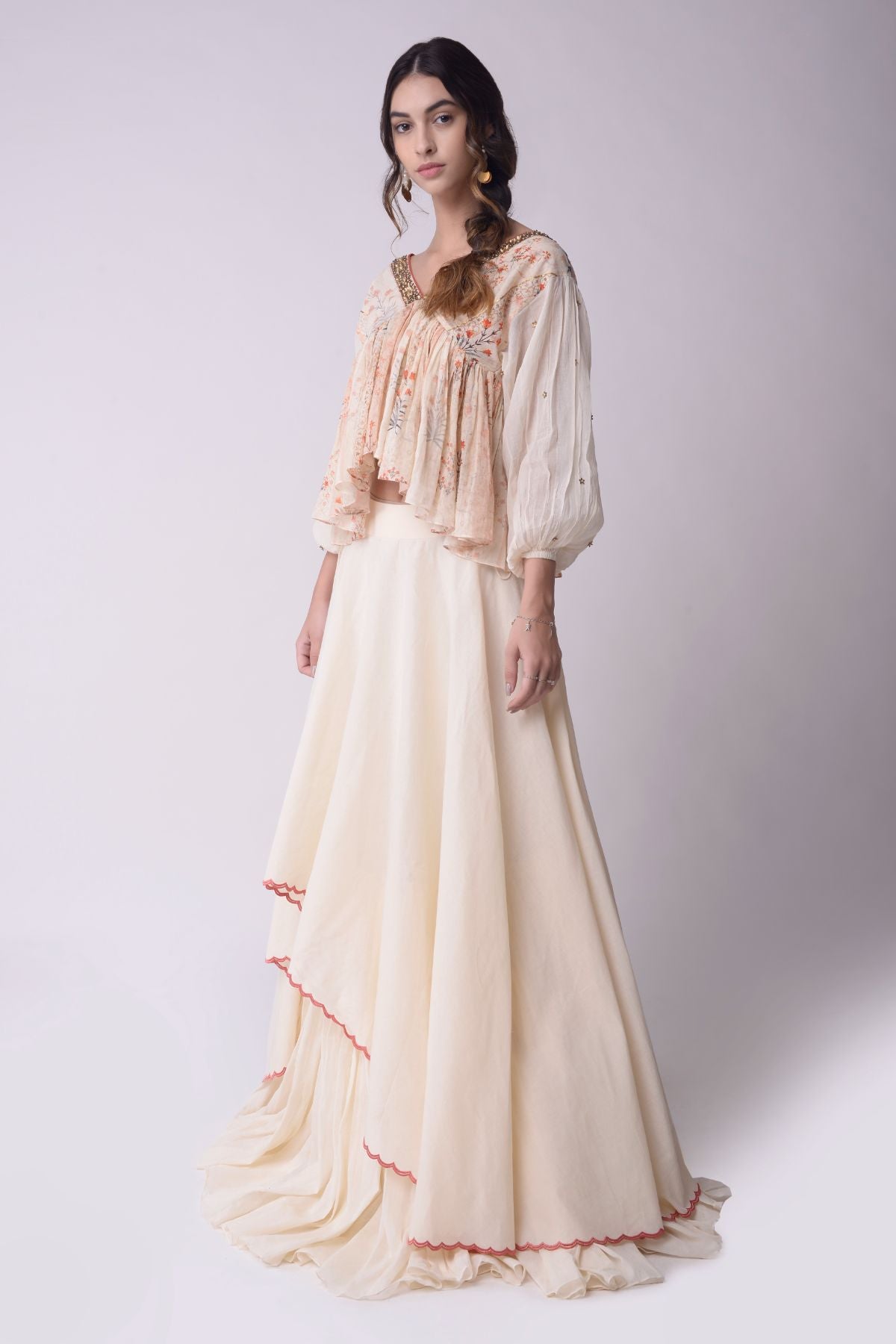 Asymmetrical Layered Skirt With Flared Kaftan Crop Top