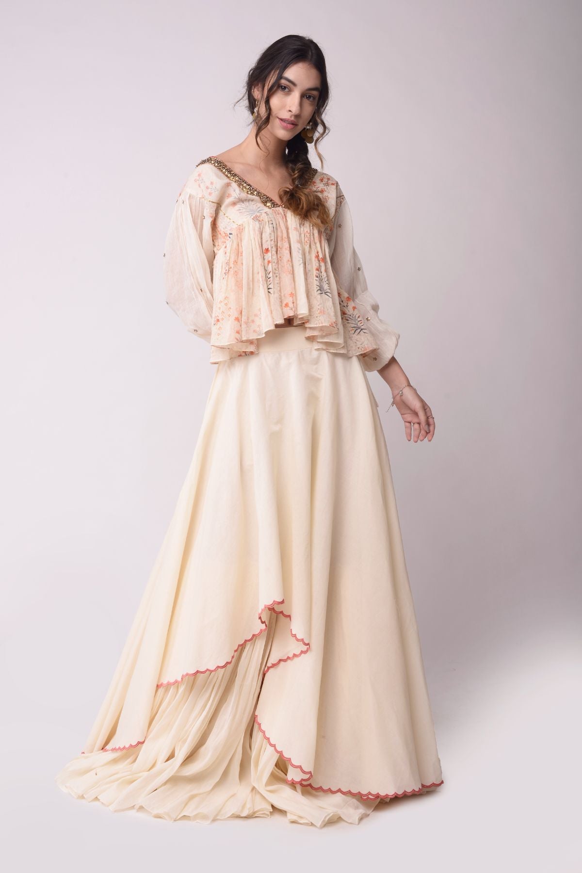 Asymmetrical Layered Skirt With Flared Kaftan Crop Top