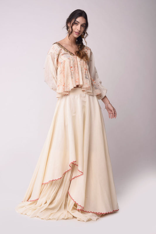 Asymmetrical Layered Skirt With Flared Kaftan Crop Top