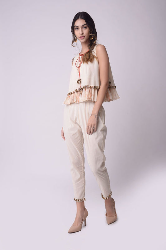 Flared Layered Crop Top With Cropped Pants