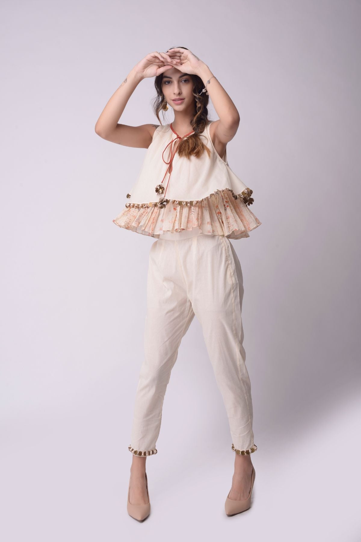 Flared Layered Crop Top With Cropped Pants