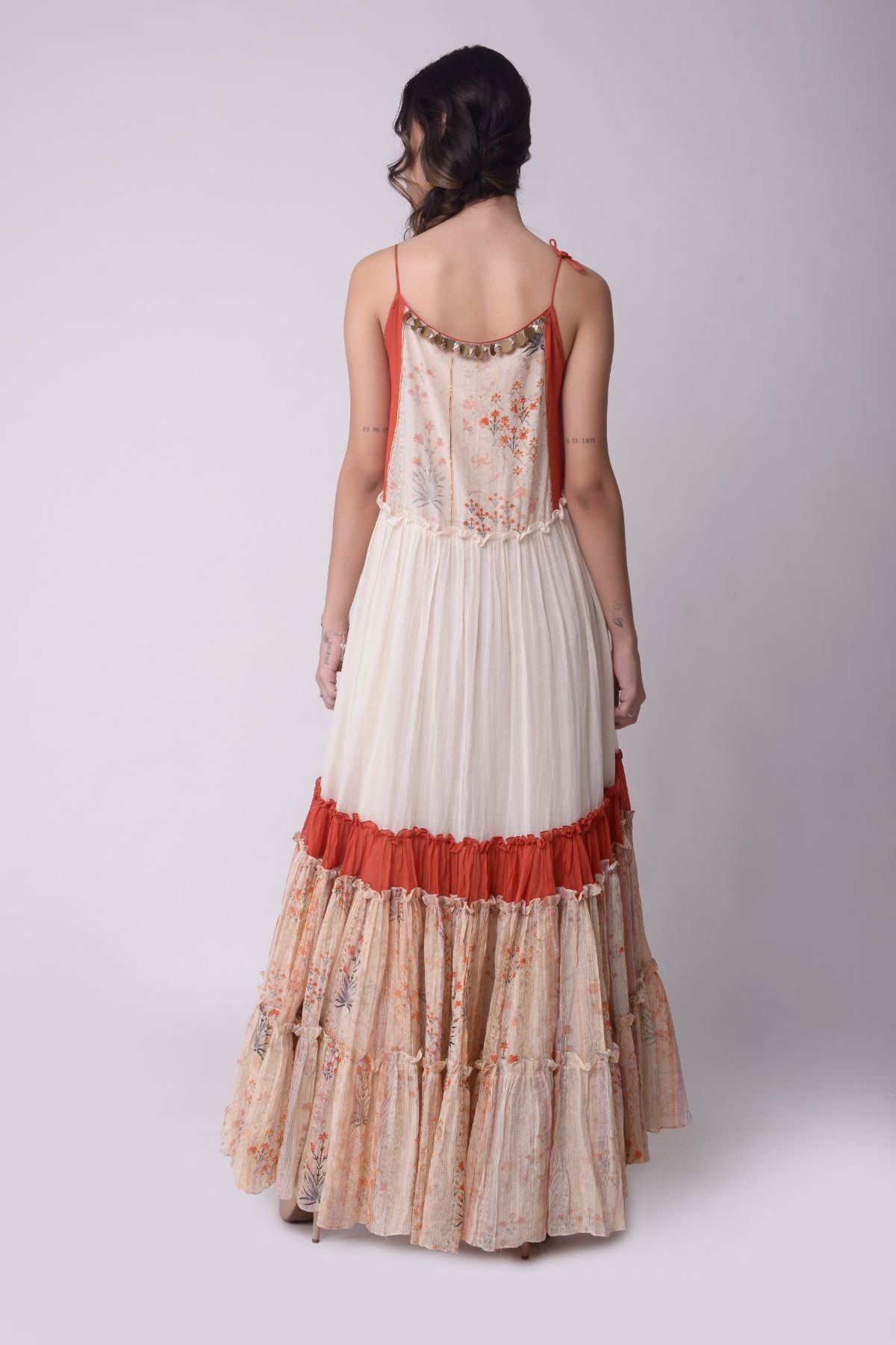 Printed Tiered Dress With Drawstrings Details