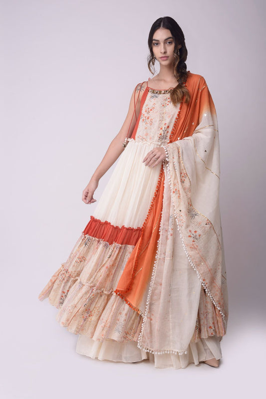 Printed Tiered Kalidaar With Sharara Set