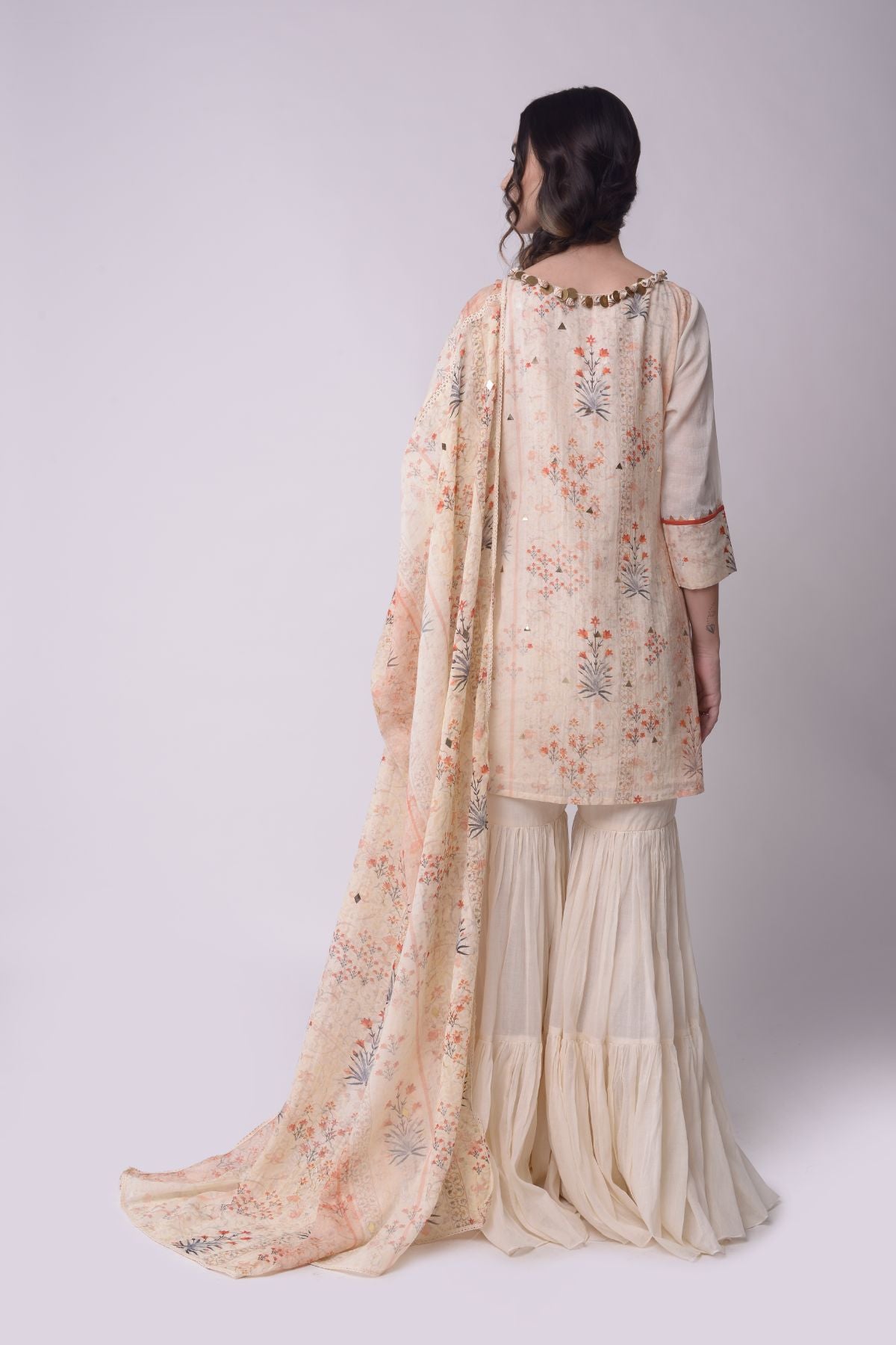 Patchwork Short Kurta With Tiered Sharara And Dupatta