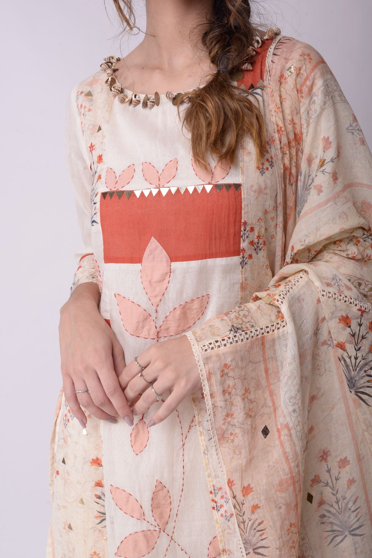 Patchwork Short Kurta With Tiered Sharara And Dupatta