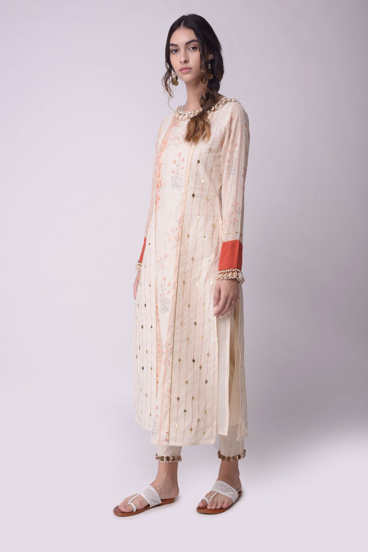 Printed Panel Straight Kurta With Cropped Pants And Dupatta.