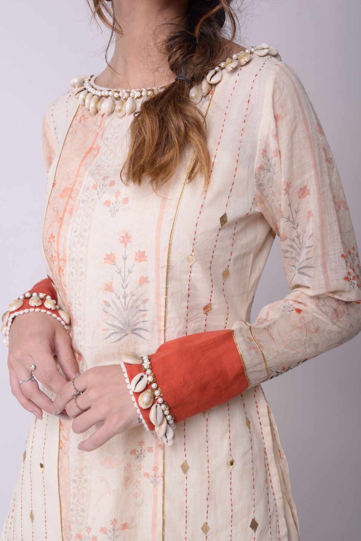 Printed Panel Straight Kurta With Cropped Pants And Dupatta.