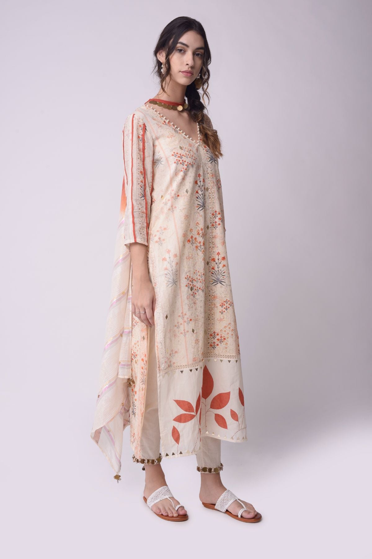 Applique Printed Straight Kurta Set