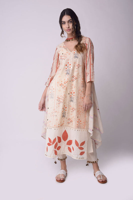 Applique Printed Straight Kurta Set