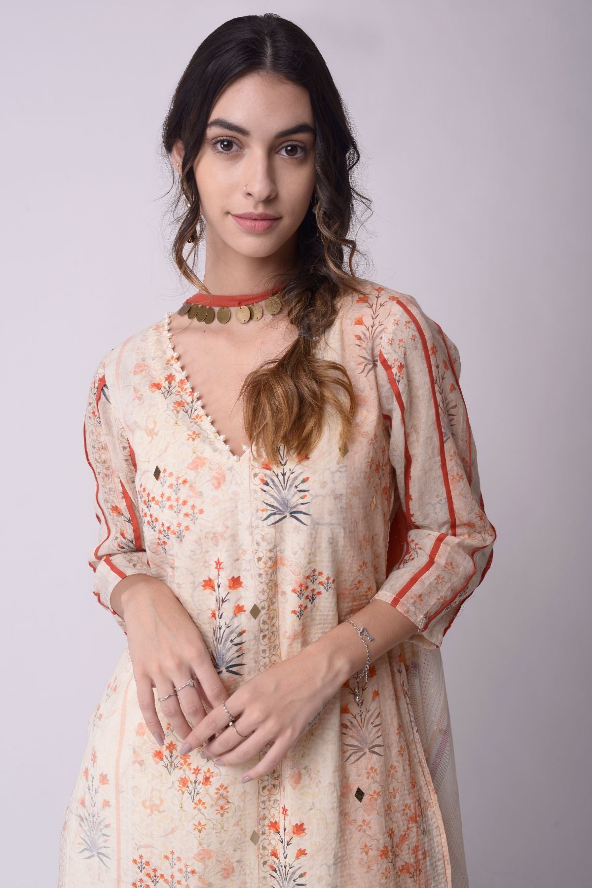 Applique Printed Straight Kurta Set