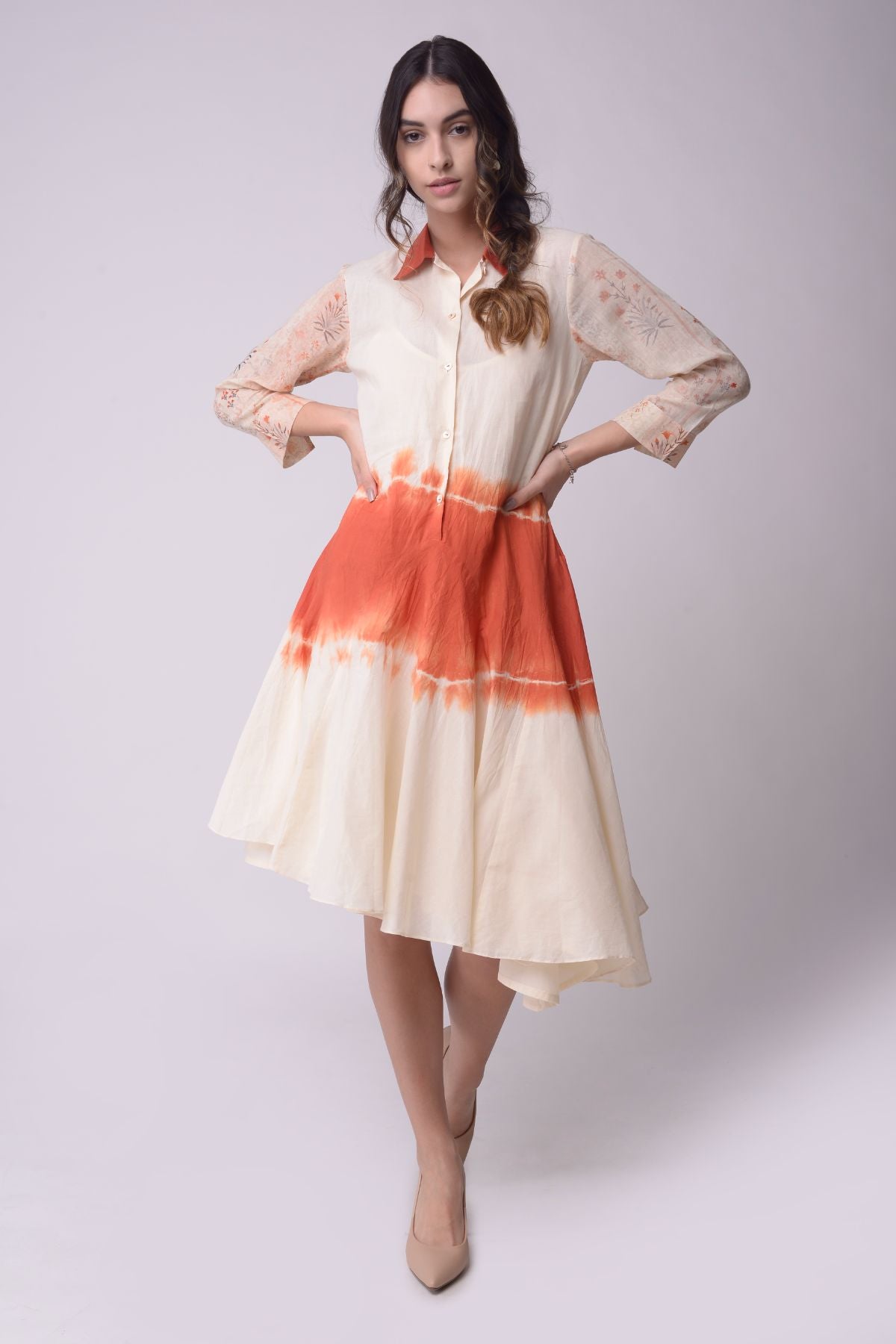 Tie-die Flared Shirt Dress