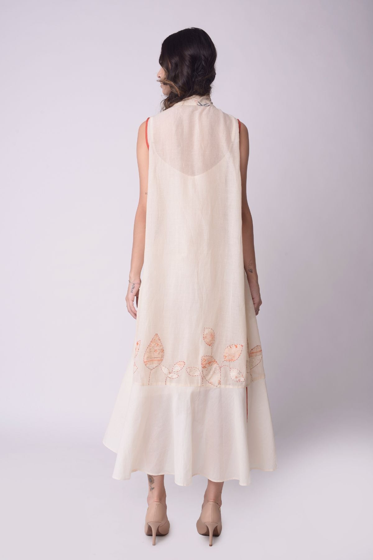 Appliqué A-line Dress With Printed Tie