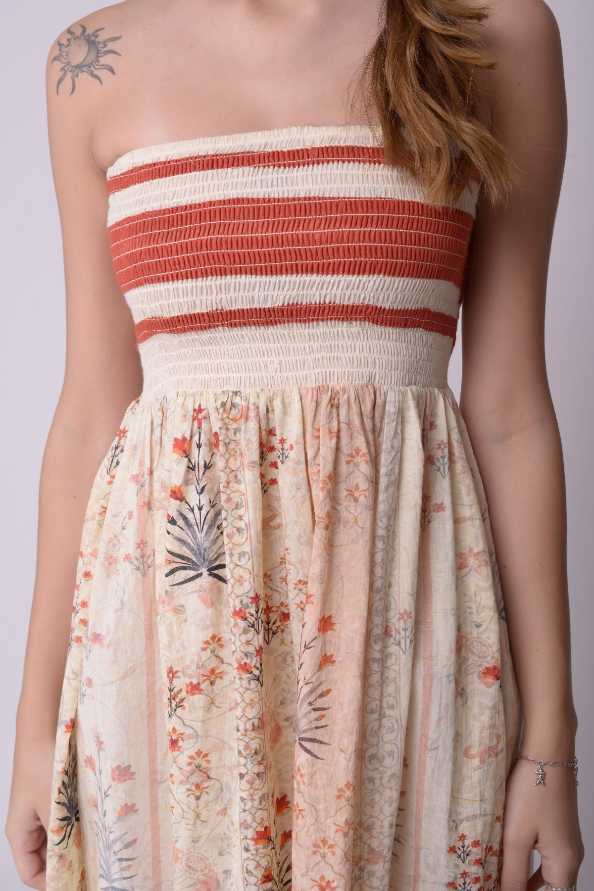 Printed Smocking Tube Dress With Sharara Set