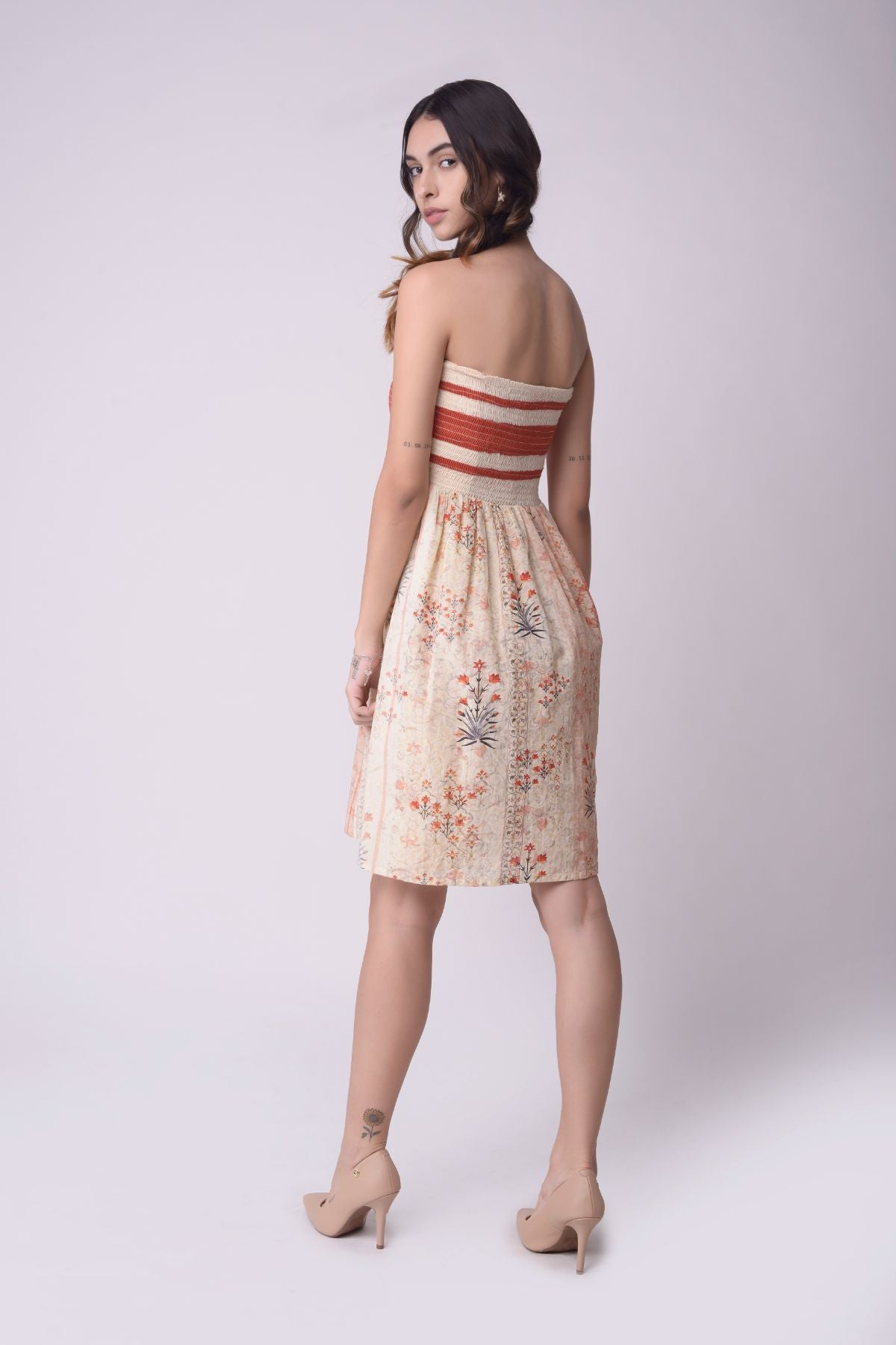 Printed Smocking Tube Dress With Sharara Set