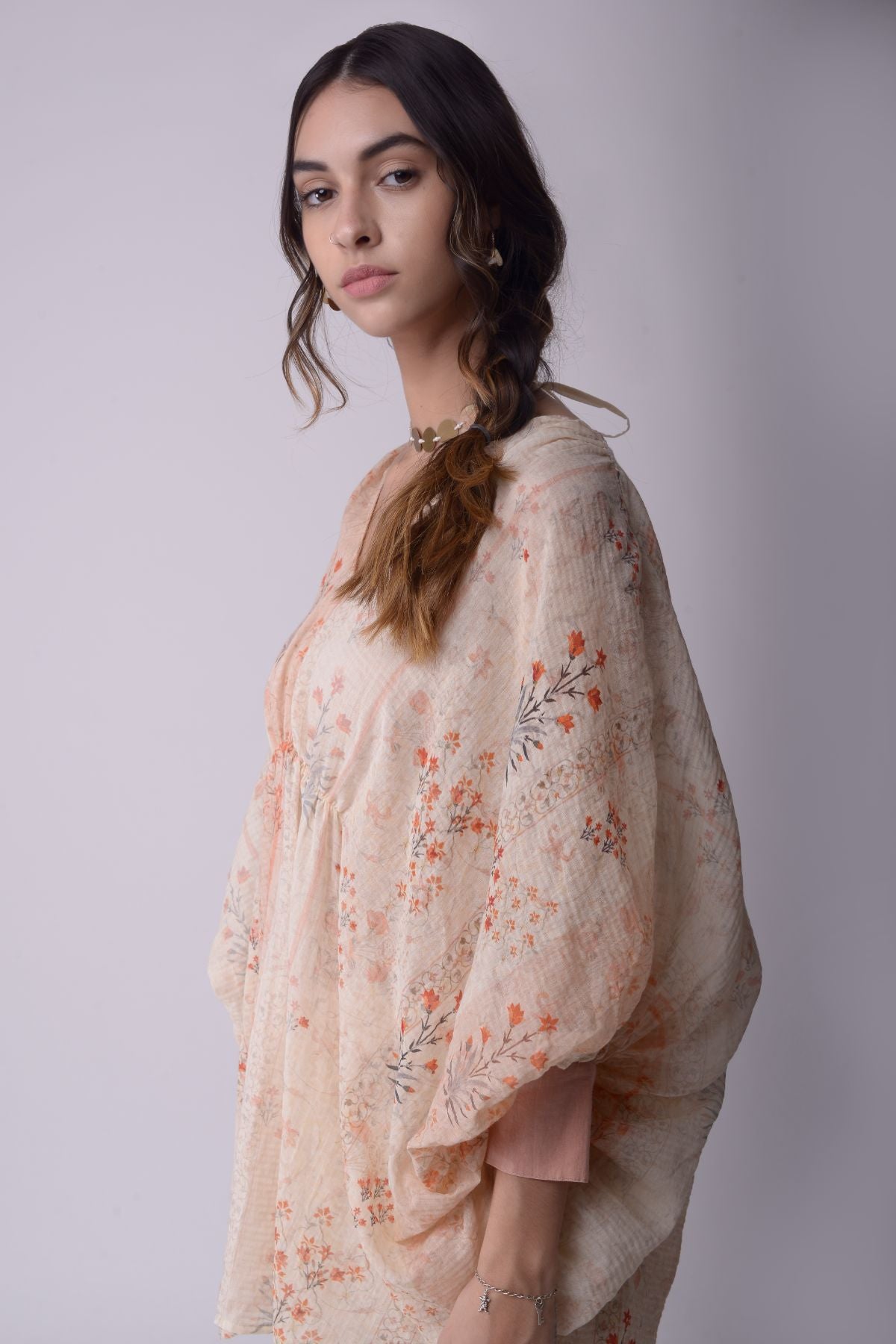 Printed  Kaftan Top With Cropped Pants