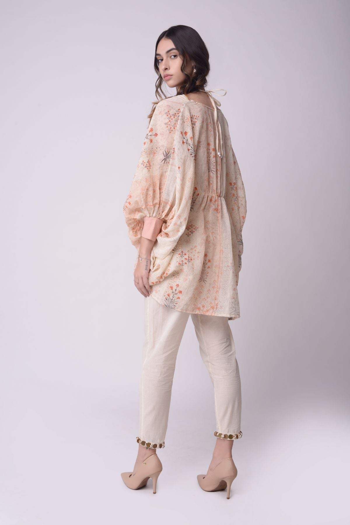 Printed  Kaftan Top With Cropped Pants