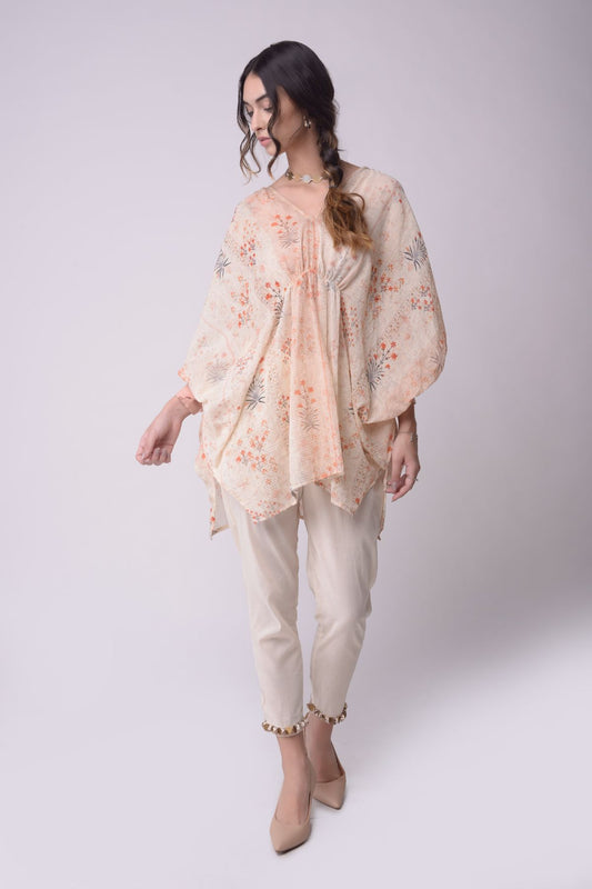 Printed  Kaftan Top With Cropped Pants