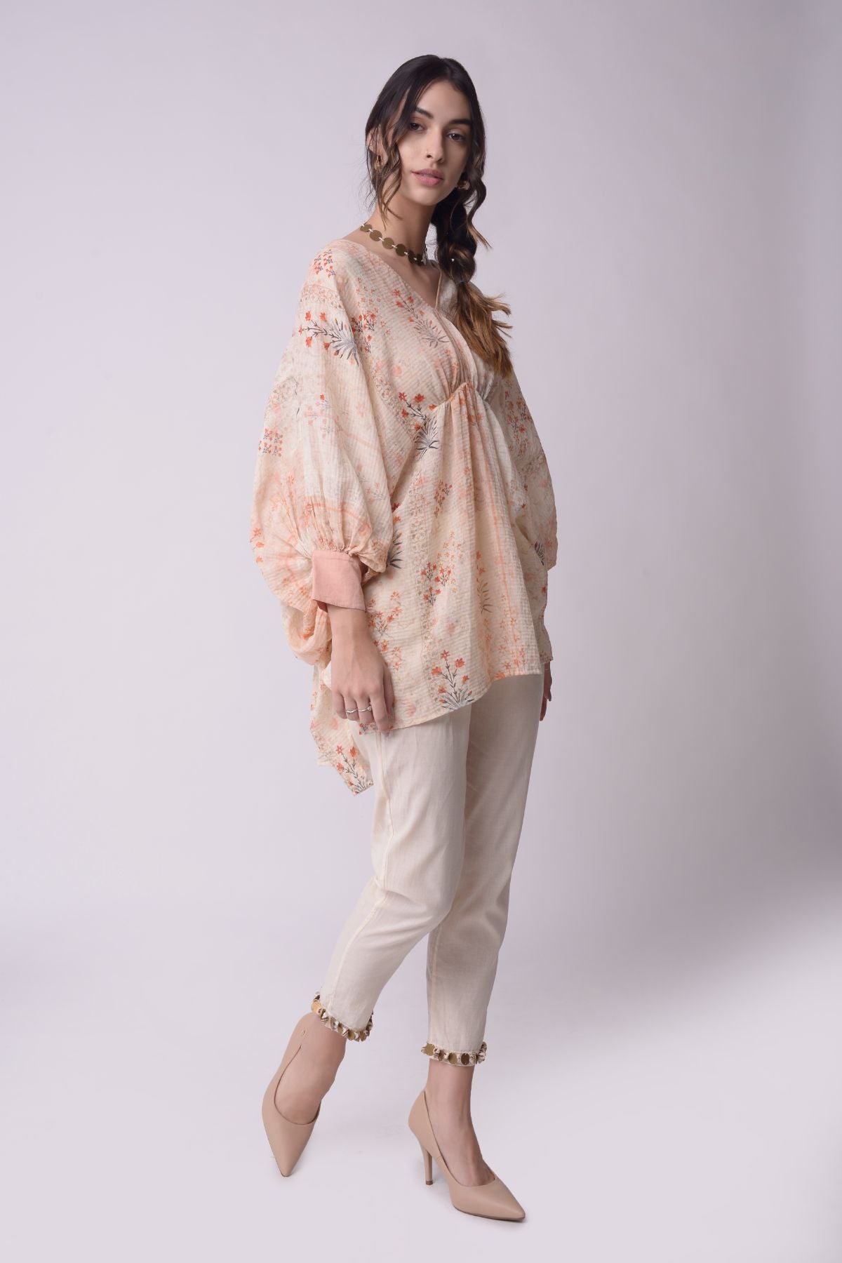 Printed  Kaftan Top With Cropped Pants