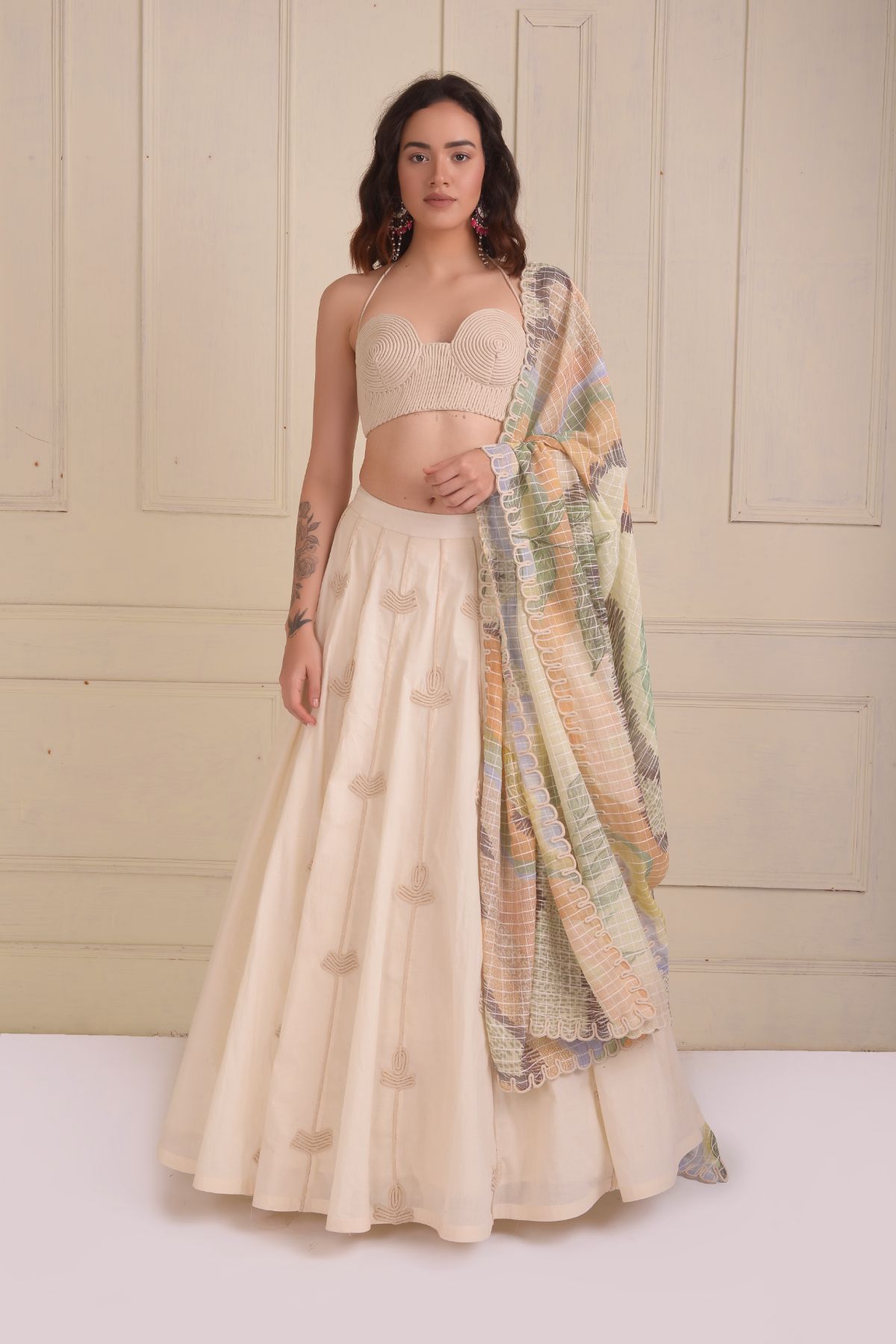 Embroidered lehenga with a dori embellished bustier