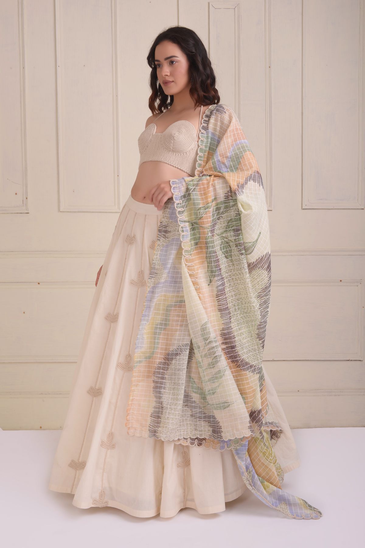 Embroidered lehenga with a dori embellished bustier