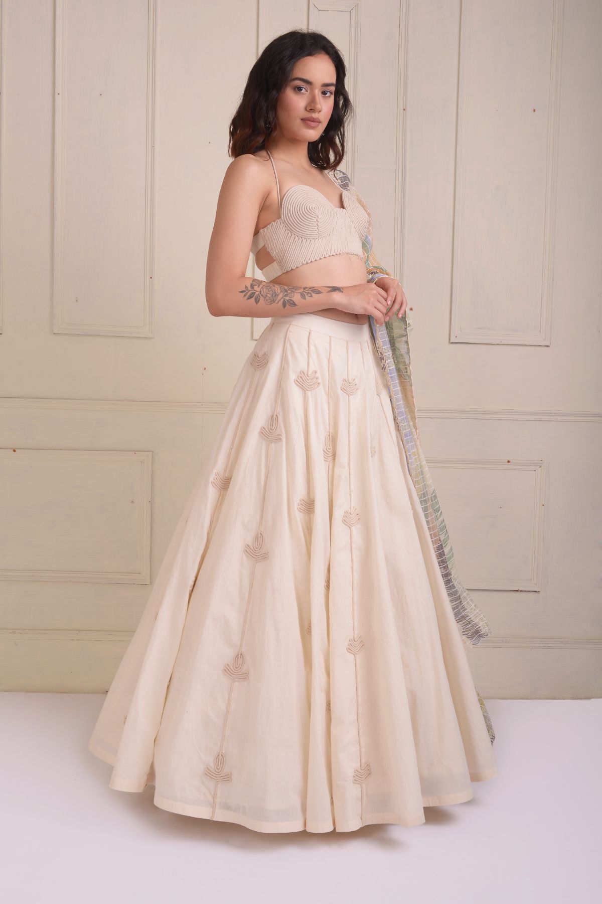 Embroidered lehenga with a dori embellished bustier