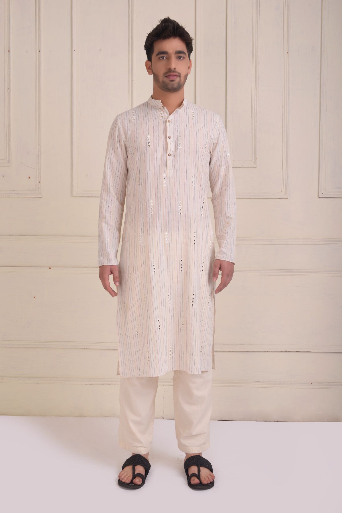 Mirror work kurta with straight pants