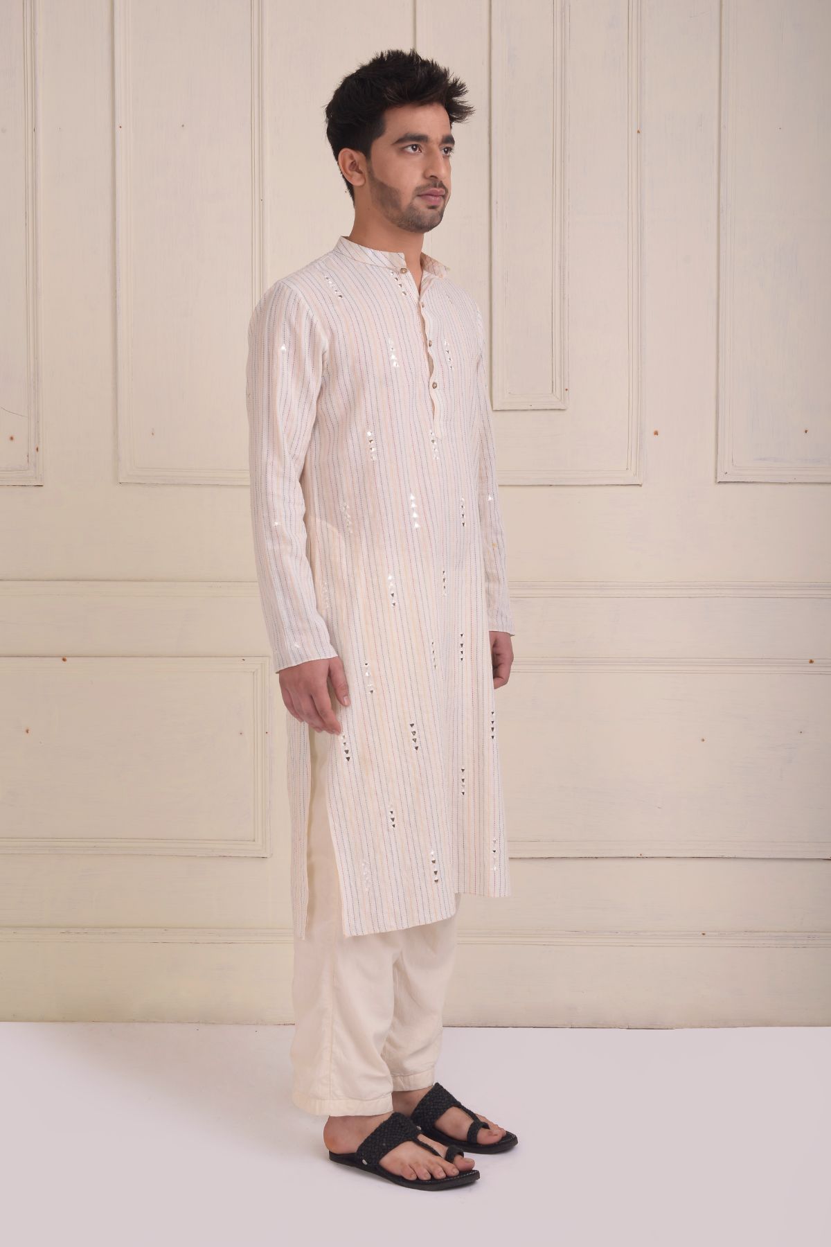 Mirror work kurta with straight pants