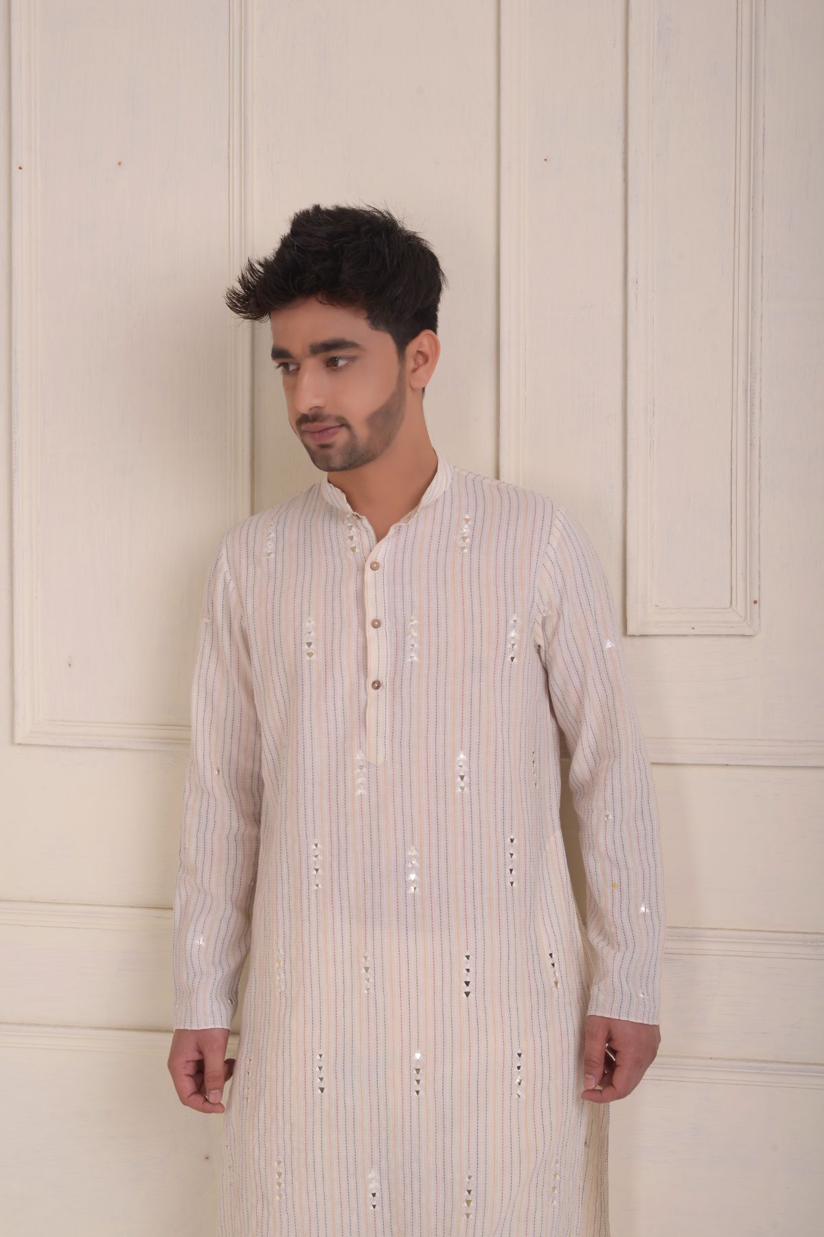 Mirror work kurta with straight pants
