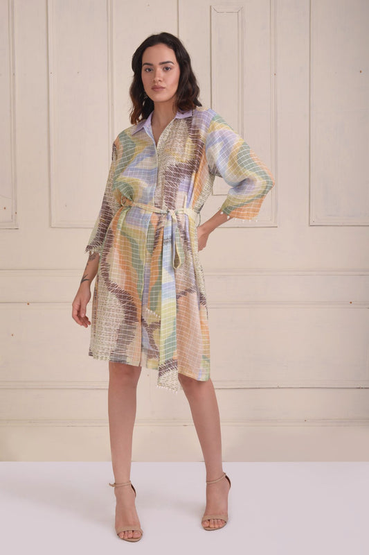 Printed checkered  shirt dress