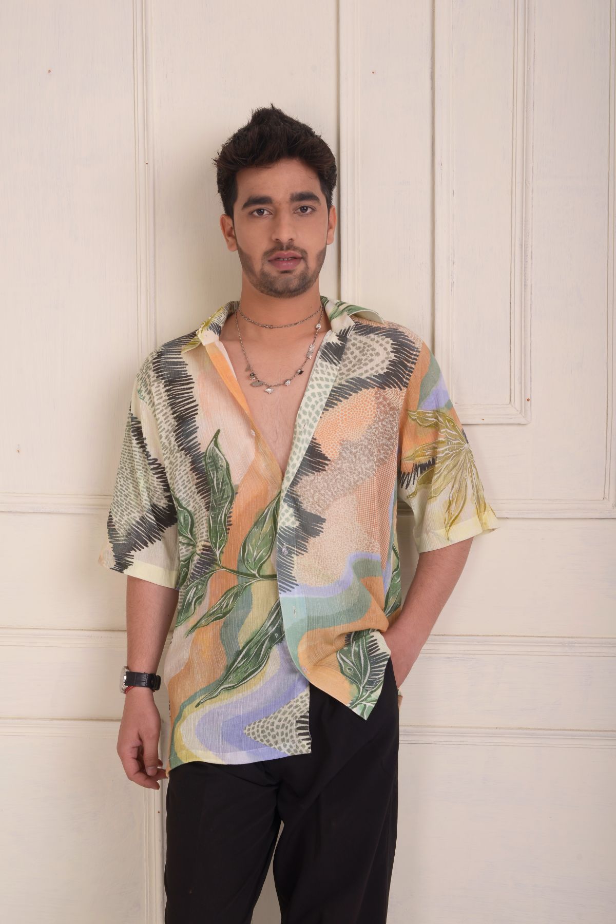 Printed oversized resort shirt