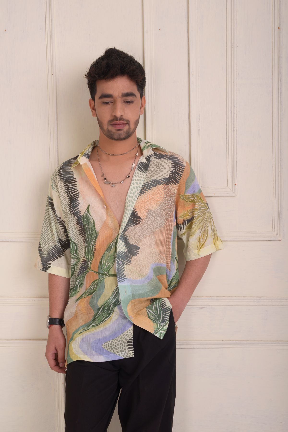 Printed oversized resort shirt