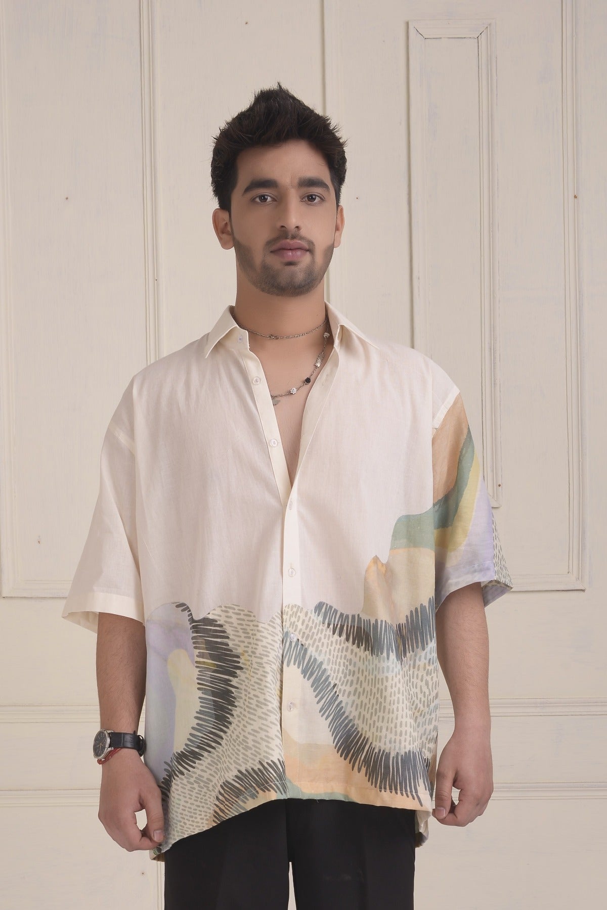 Patchwork oversized resort shirt