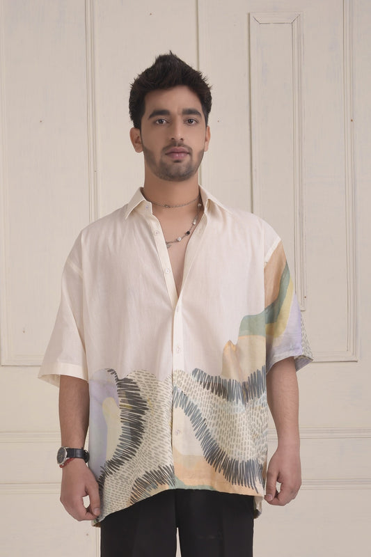 Patchwork oversized resort shirt