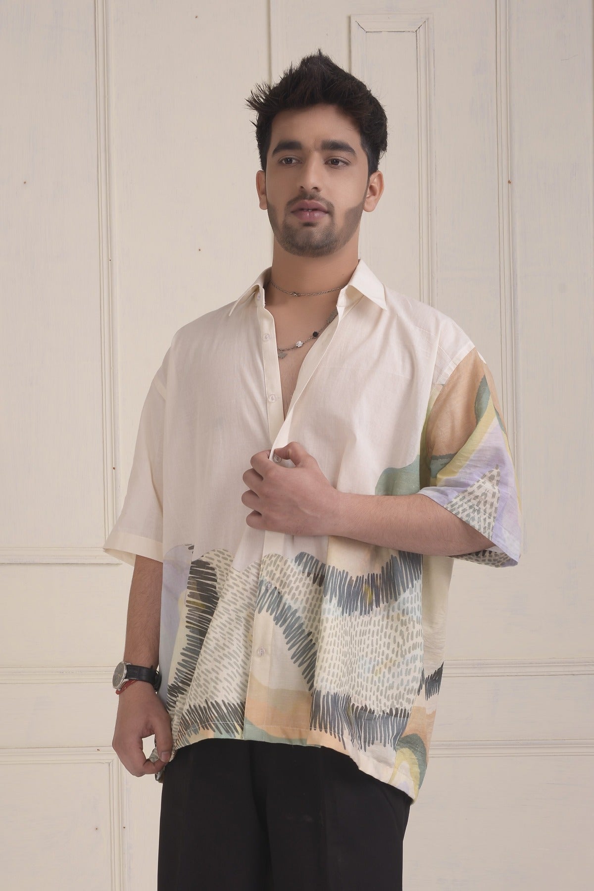 Patchwork oversized resort shirt