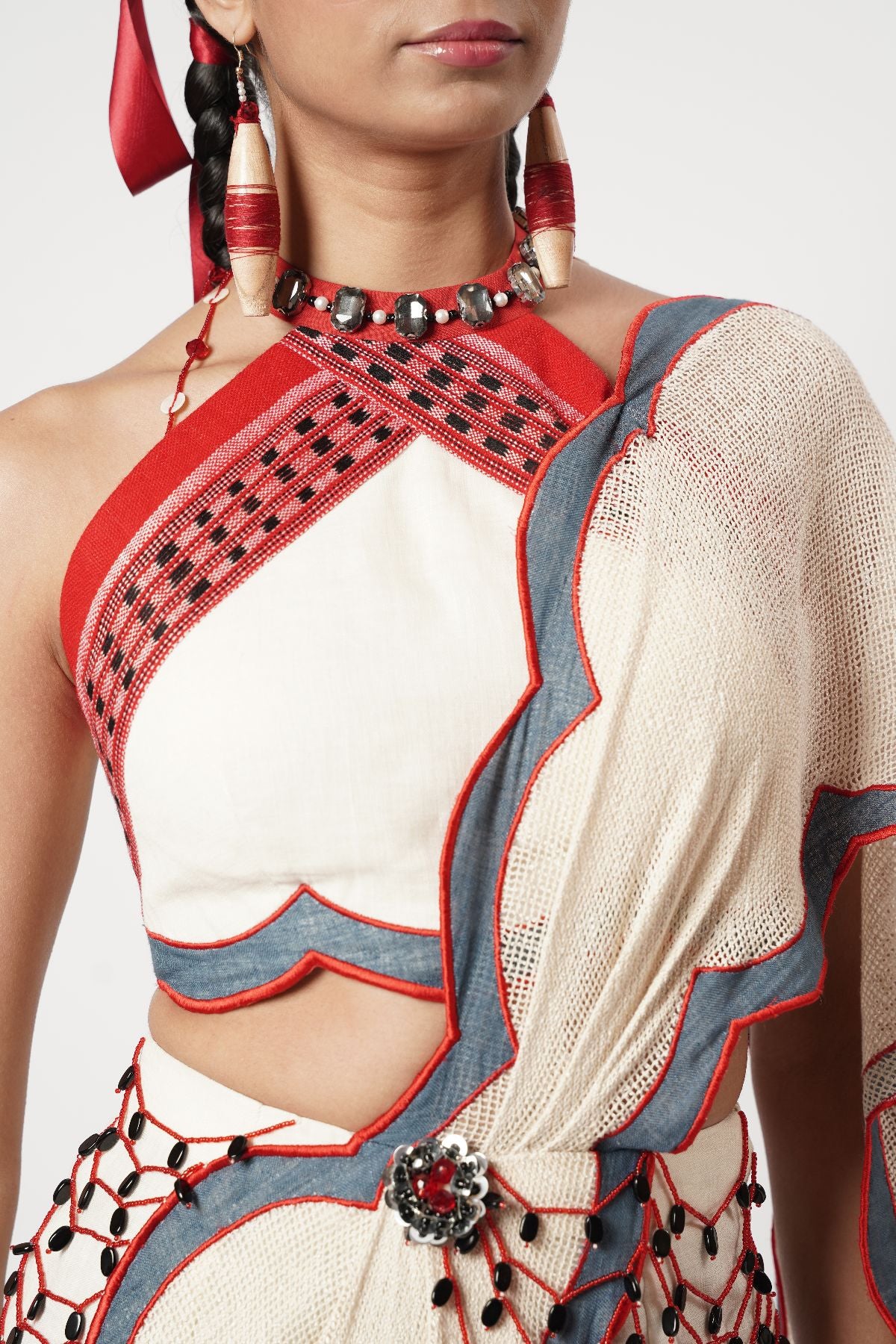 Fringe Scallop Draped Saree