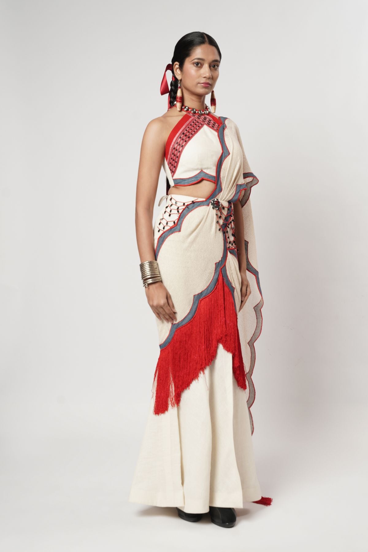 Fringe Scallop Draped Saree