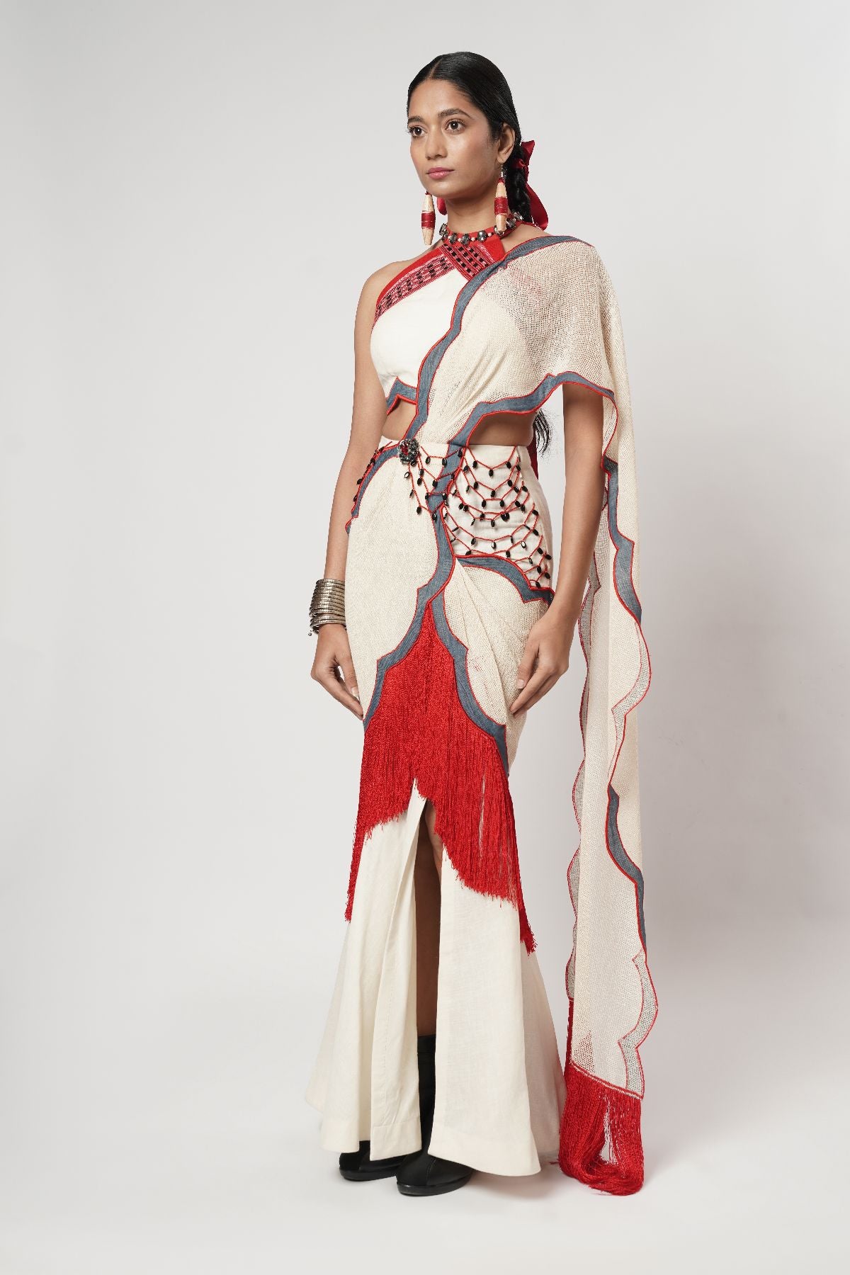 Fringe Scallop Draped Saree