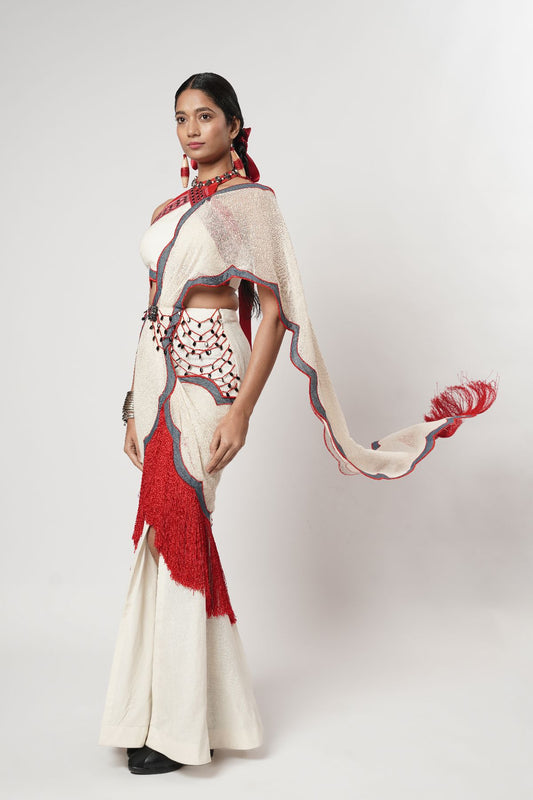 Fringe Scallop Draped Saree