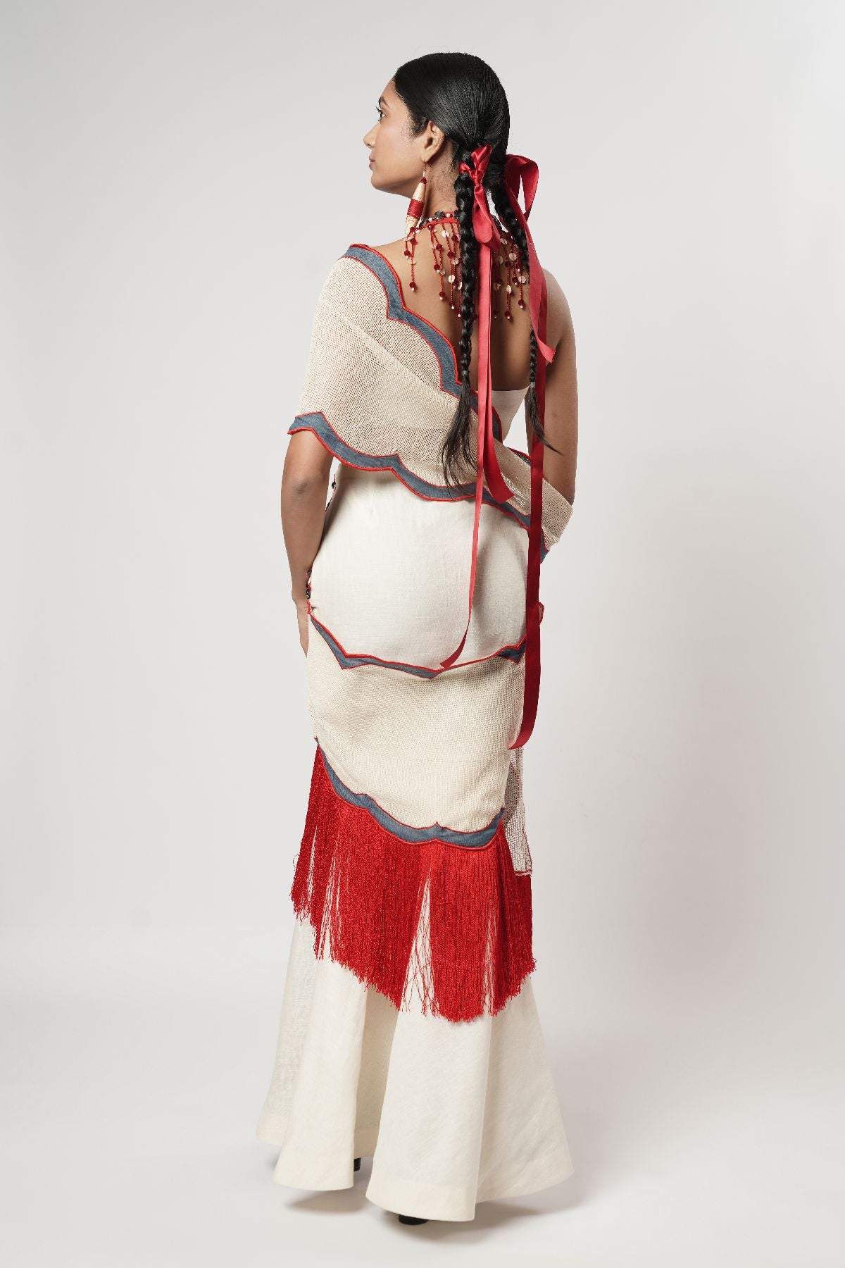 Fringe Scallop Draped Saree