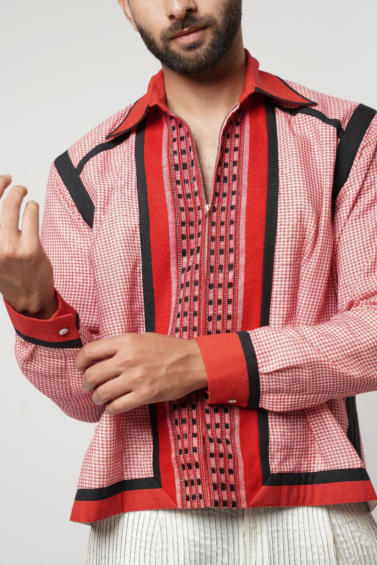 Naga- Gamcha Block Bomber Shacket Set