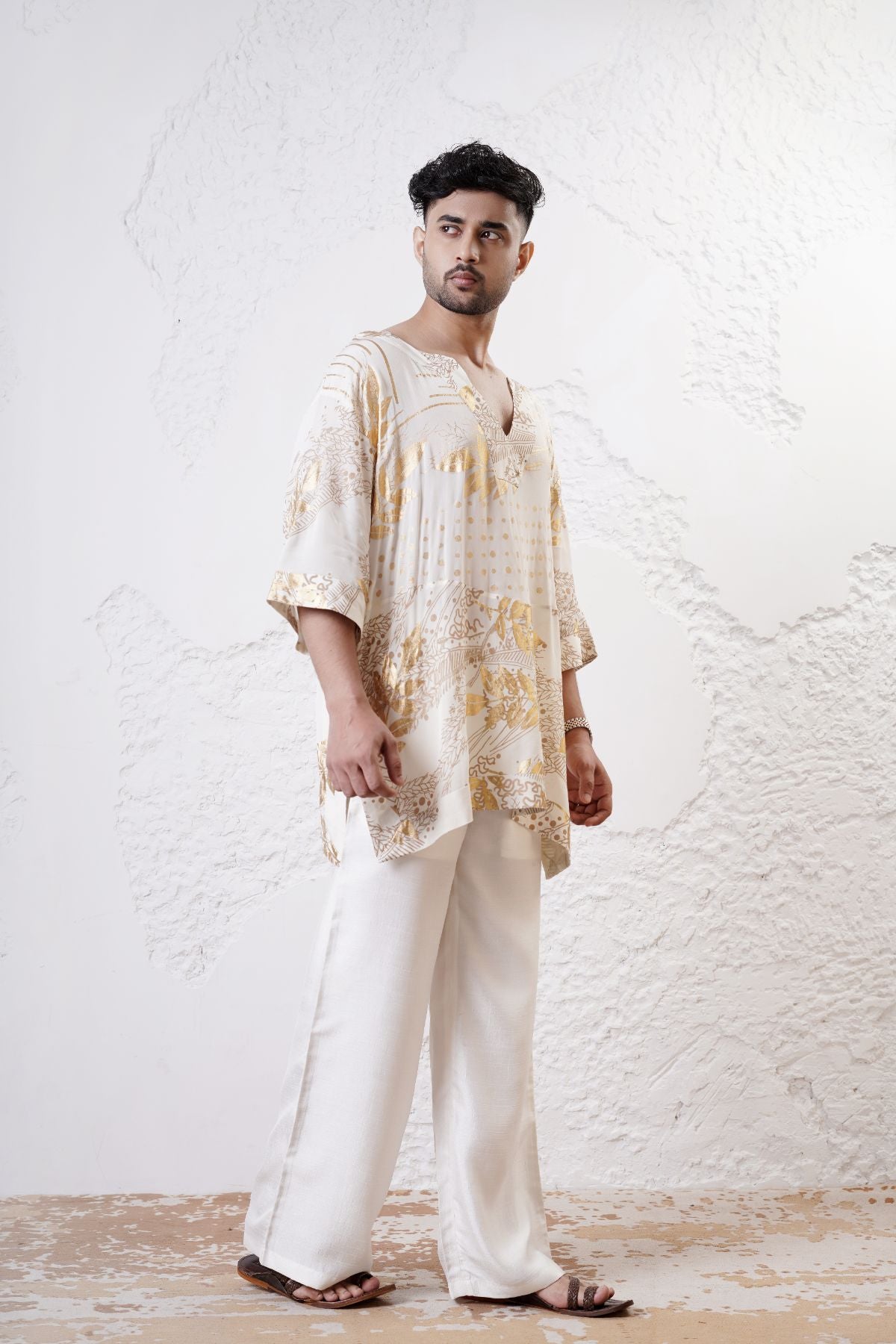 Foil Printed Straight Kaftan Kurta with Straight  Pants