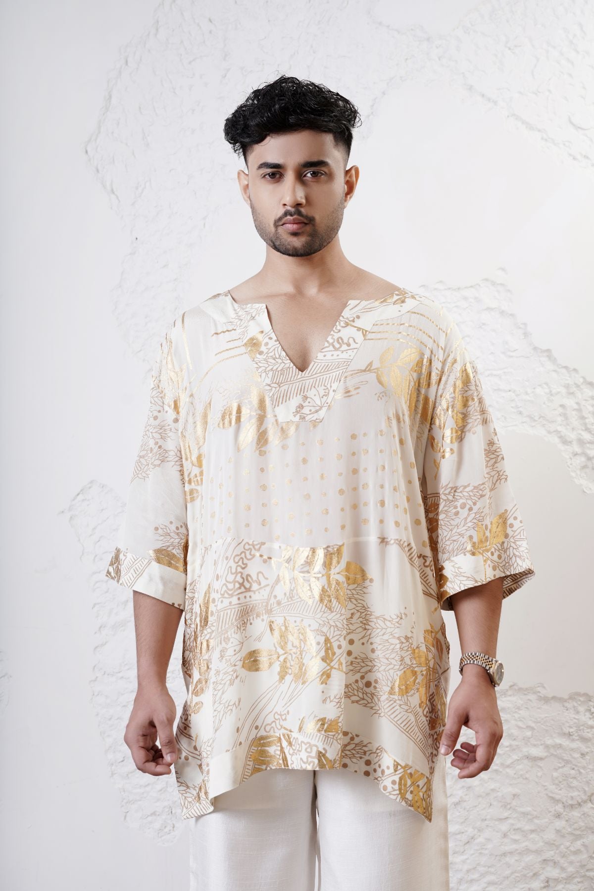 Foil Printed Straight Kaftan Kurta with Straight  Pants