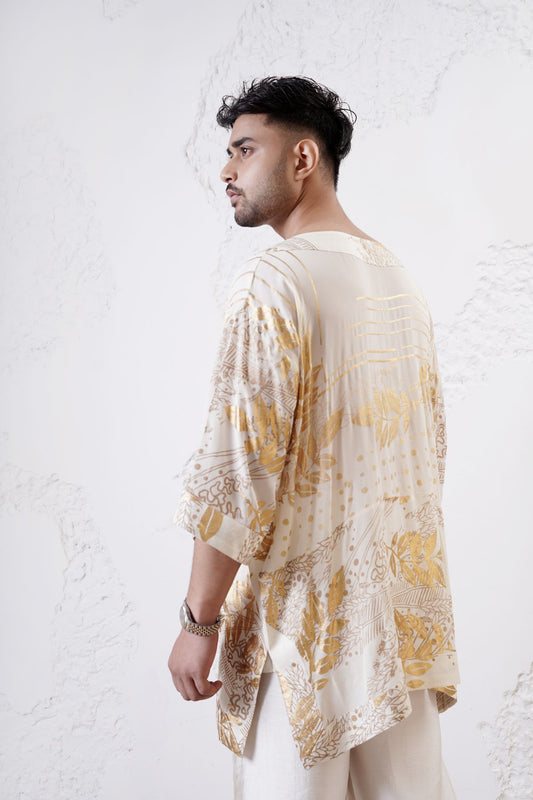 Foil Printed Straight Kaftan Kurta with Straight  Pants