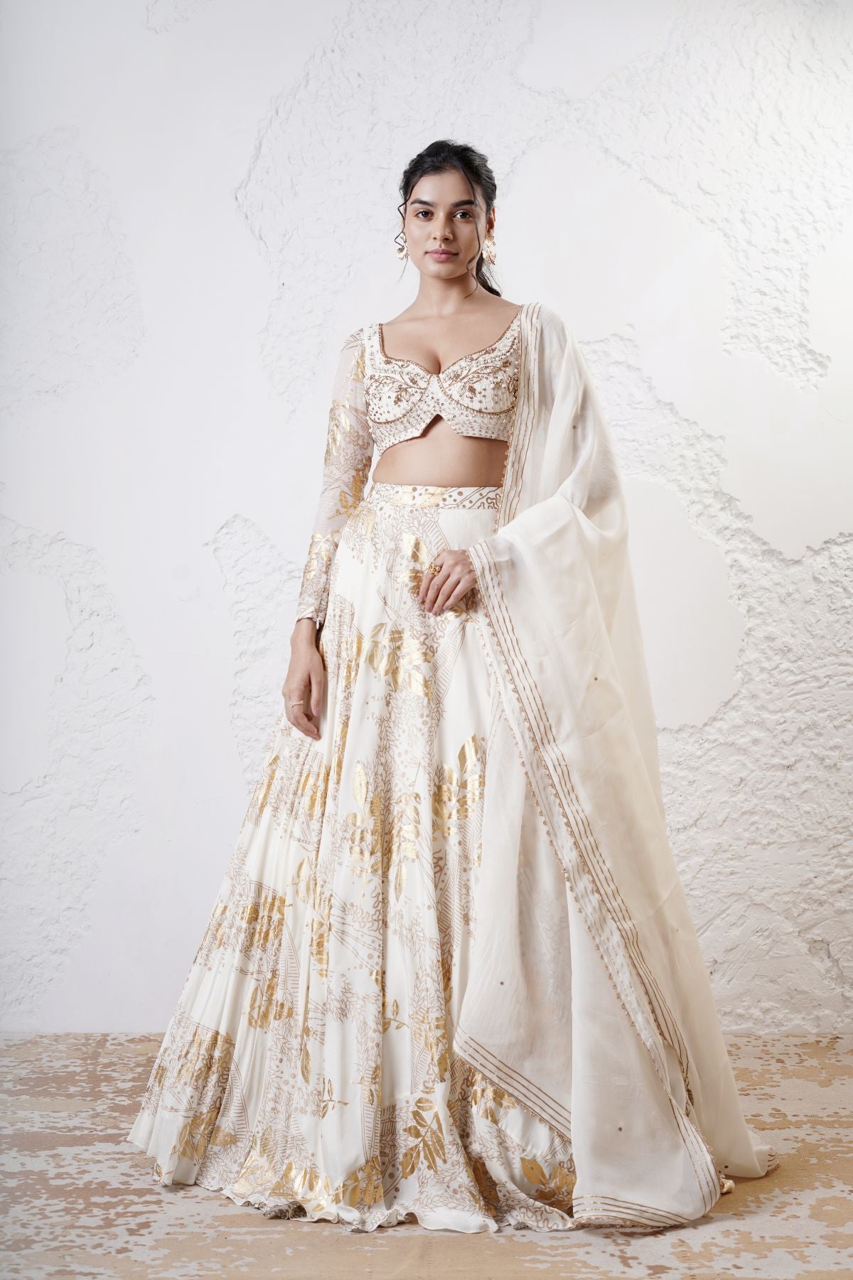 Foil Circular Lehenga with Embroidered Blouse and Dupatta